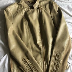 Small Calvin Klein leather zip tan moto jacket